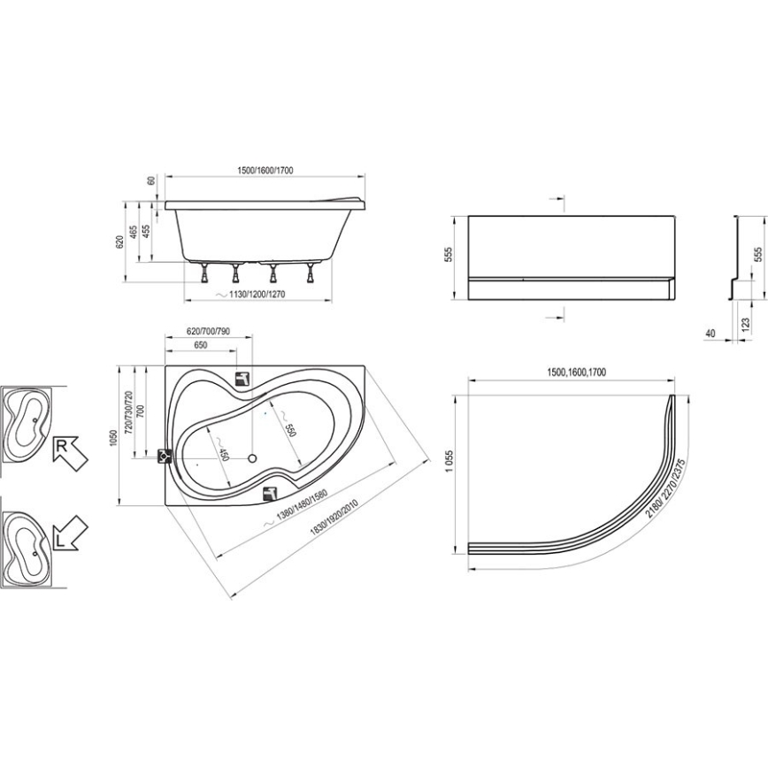 Ravak C421000000 - ROSA Corner Bathtub 170x105 cm acrylic/white