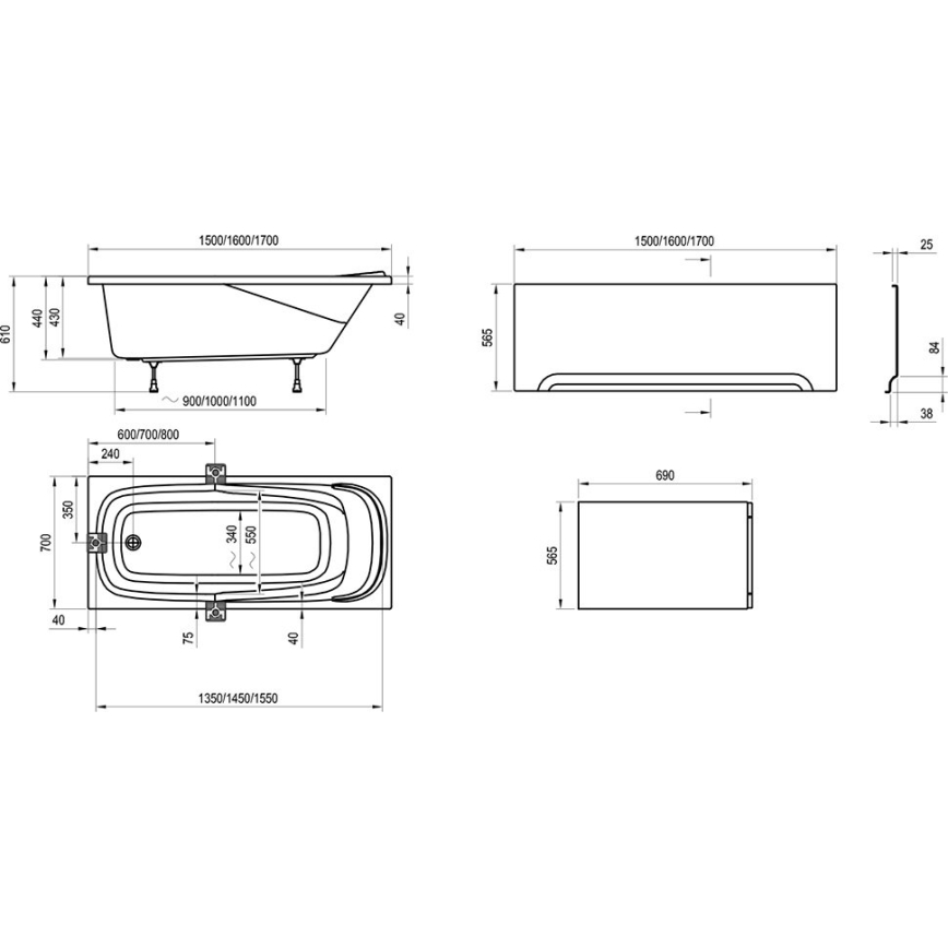 Ravak CO11000000 - VANDA bathtub 150 x 70 cm acrylic/glossy white