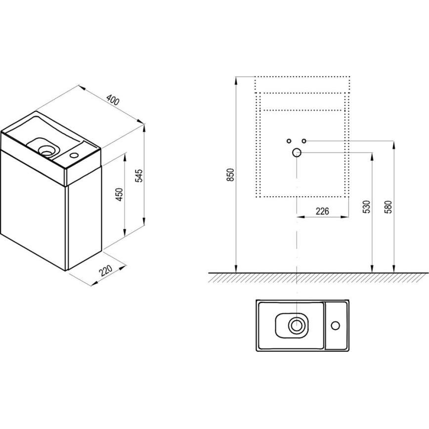 Ravak X000001386 - VEDA Under-Sink Bathroom Cabinet 54,5x40 cm White