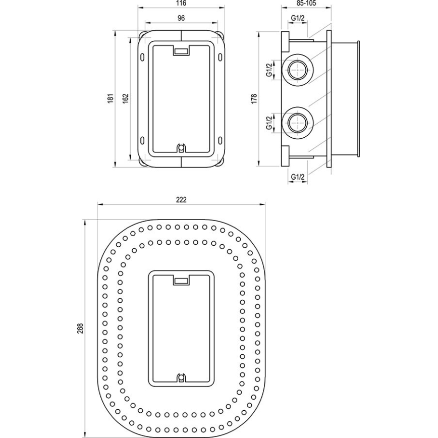 Ravak X070074 - Installation body for R-BOX MULTI concealed mixers, 18.1 x 11.6 cm