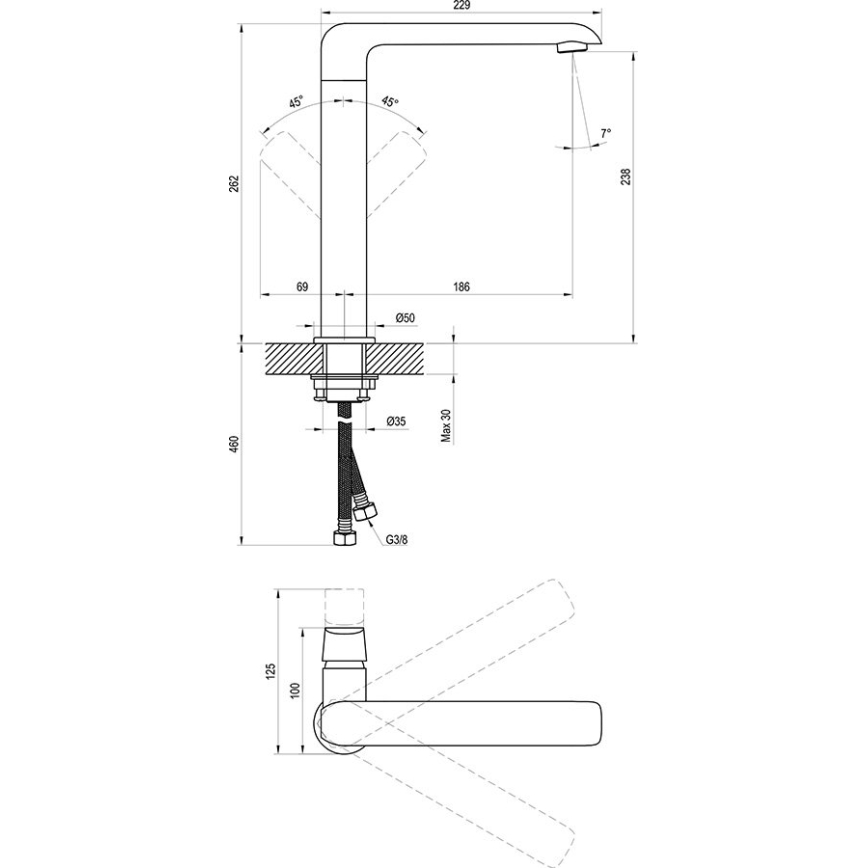Ravak X070125 - FLAT Basin/Sink Mixer Tap 26.2 cm, Polished Chrome