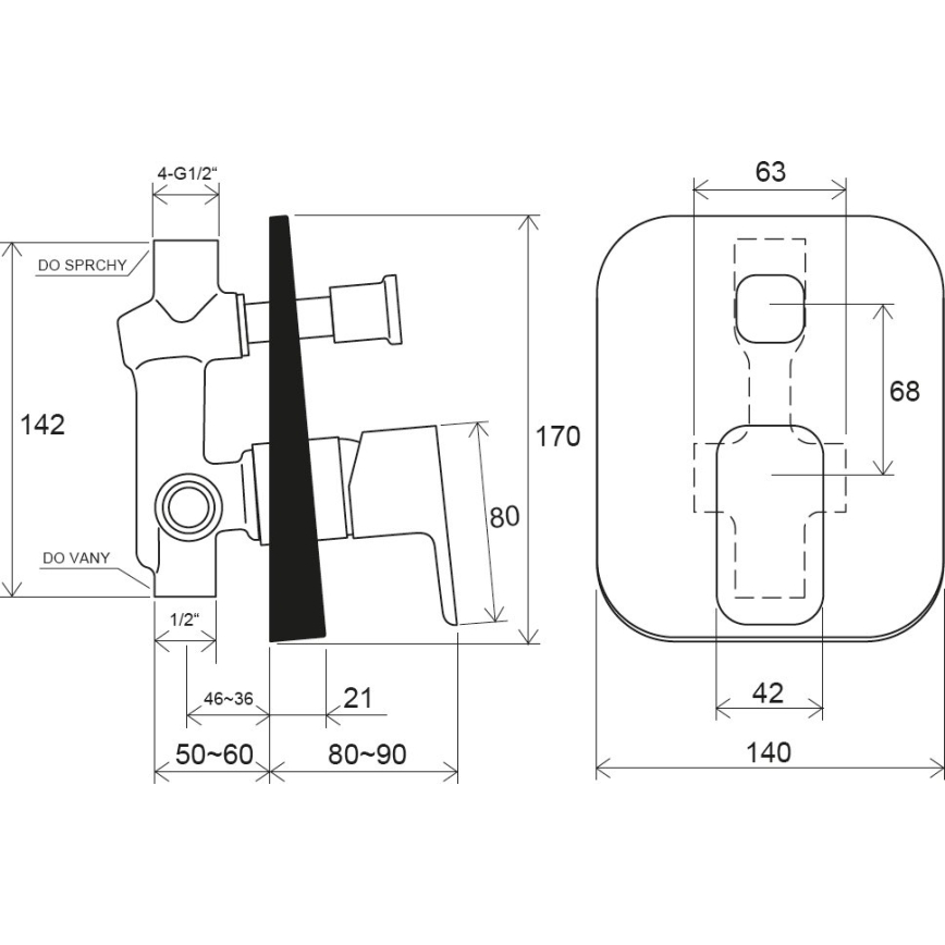 Ravak X070134 - FREE shower mixer for concealed installation, polished chrome