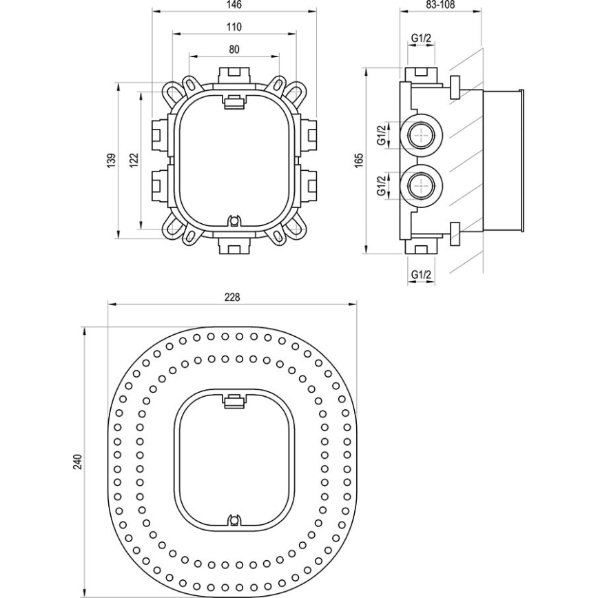 Ravak X070139 - Rough-in body for R-BOX VARI concealed faucets 13.9 x 14.6 cm