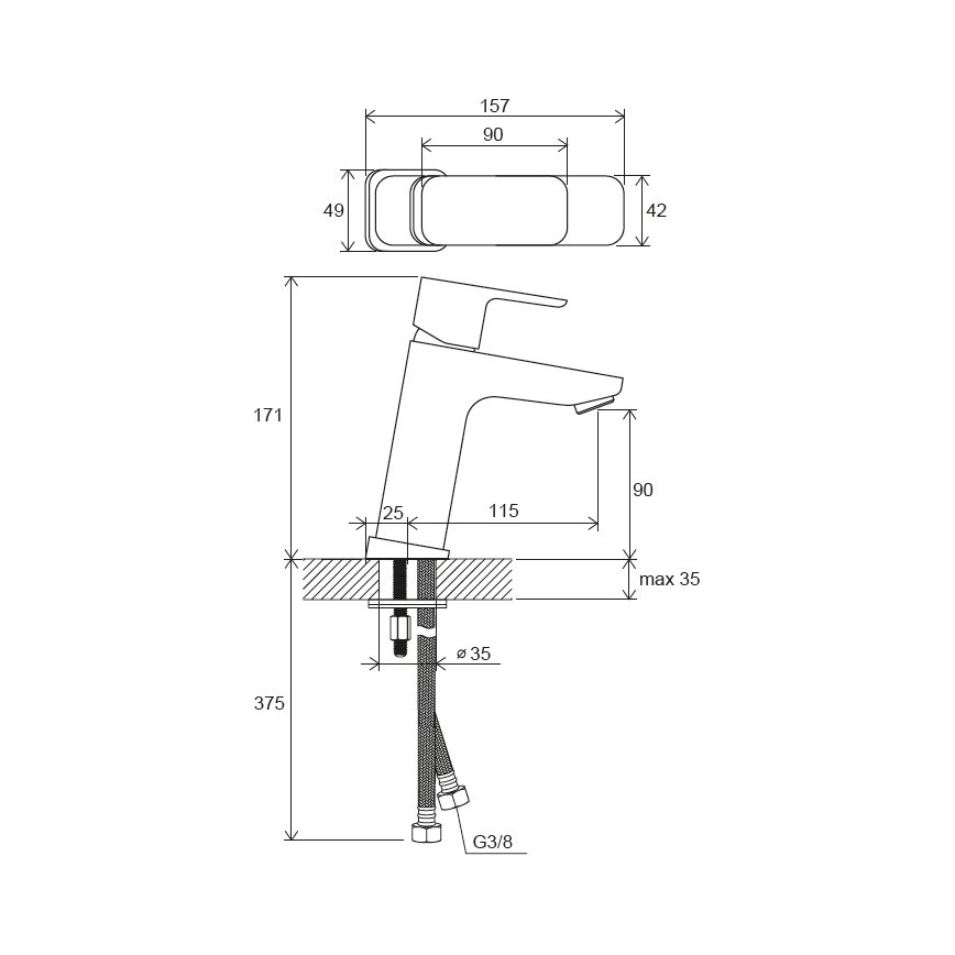 Ravak X070150 - FREE Basin Mixer 17.2 cm Black