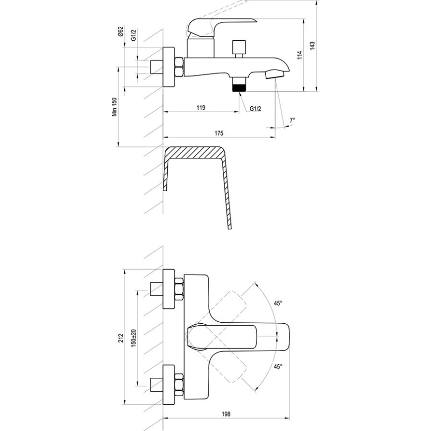 Ravak X070175 - FLAT bathtub mixer, matte black