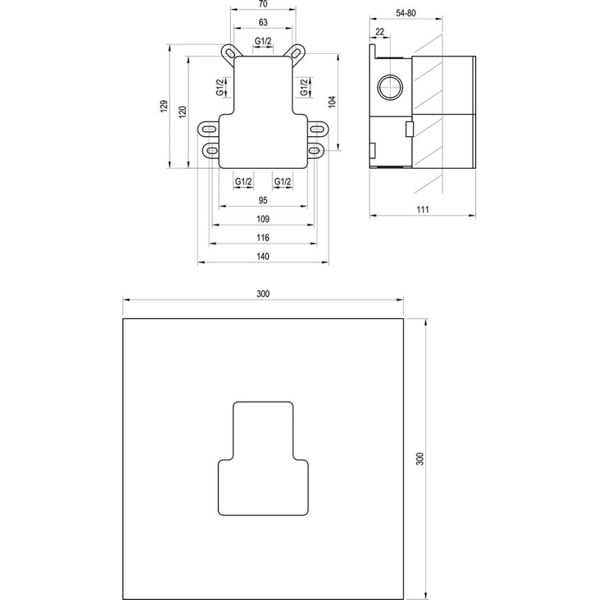 Ravak X070234 - Basic housing for R-BOX concealed mixers, 12.9 x 14 cm