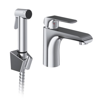 Ravak X070438 - FLAT washbasin mixer with handheld bidet spray, polished chrome