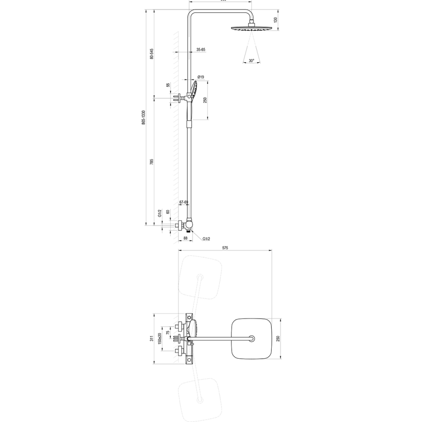 Ravak X070442 - FLAT thermostatic shower set, polished chrome