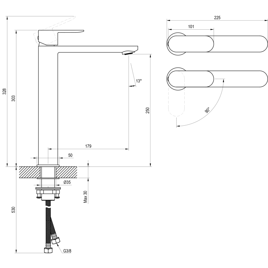 Ravak X070461 - CHROME 30 cm basin mixer, black