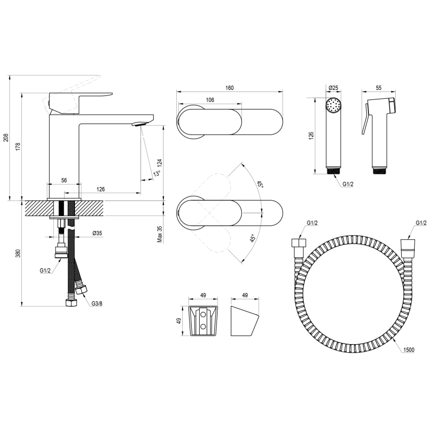 Ravak X070462 - Washbasin mixer with bidet sprayer CHROME black