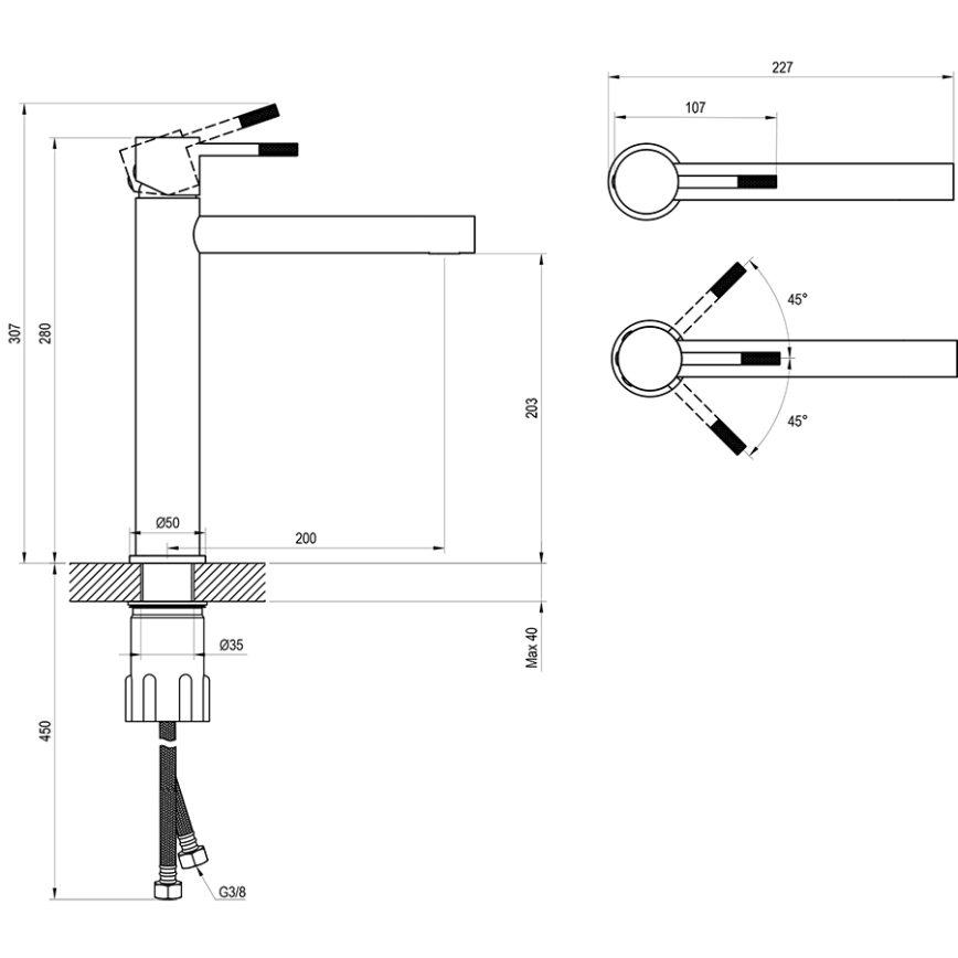 Ravak X070645 - NOX 28 cm Basin Mixer, Brushed Stainless Steel
