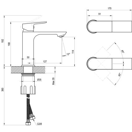 Ravak X070652 - PLAN 16.8 cm Basin Mixer, Brushed Graphite