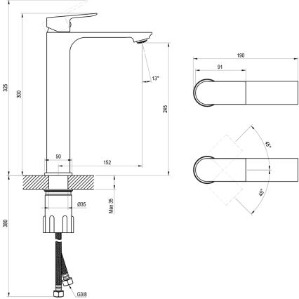 Ravak X070653 - PLAN 30 cm Basin Mixer, Brushed Graphite