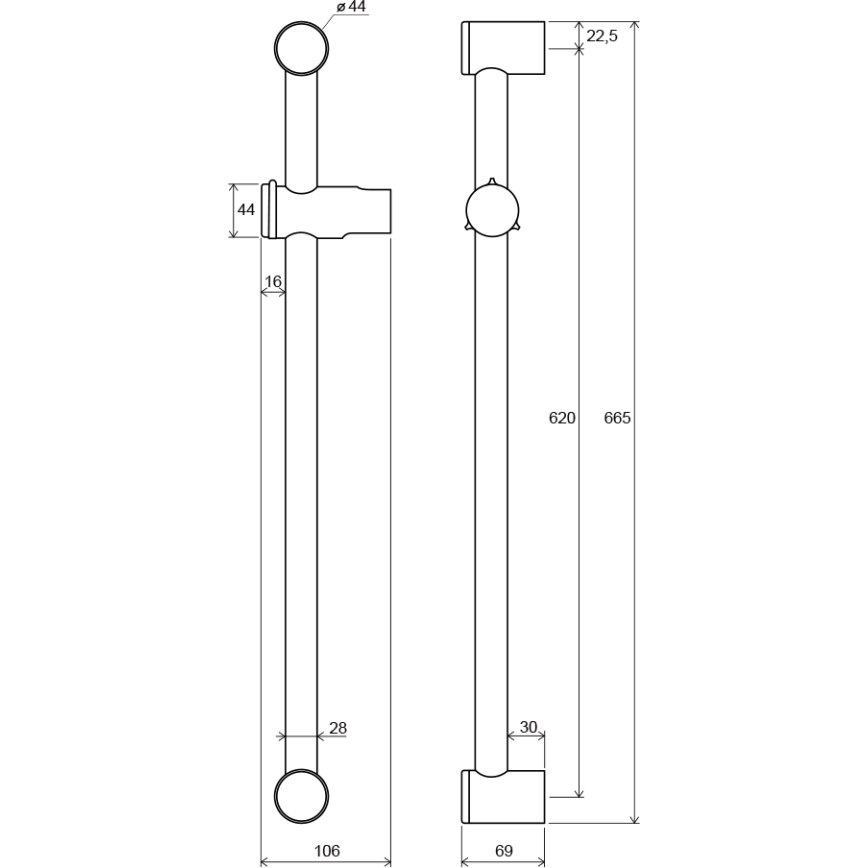 Ravak X07P012 - 66.5 cm Shower Rail, Polished Chrome Finish