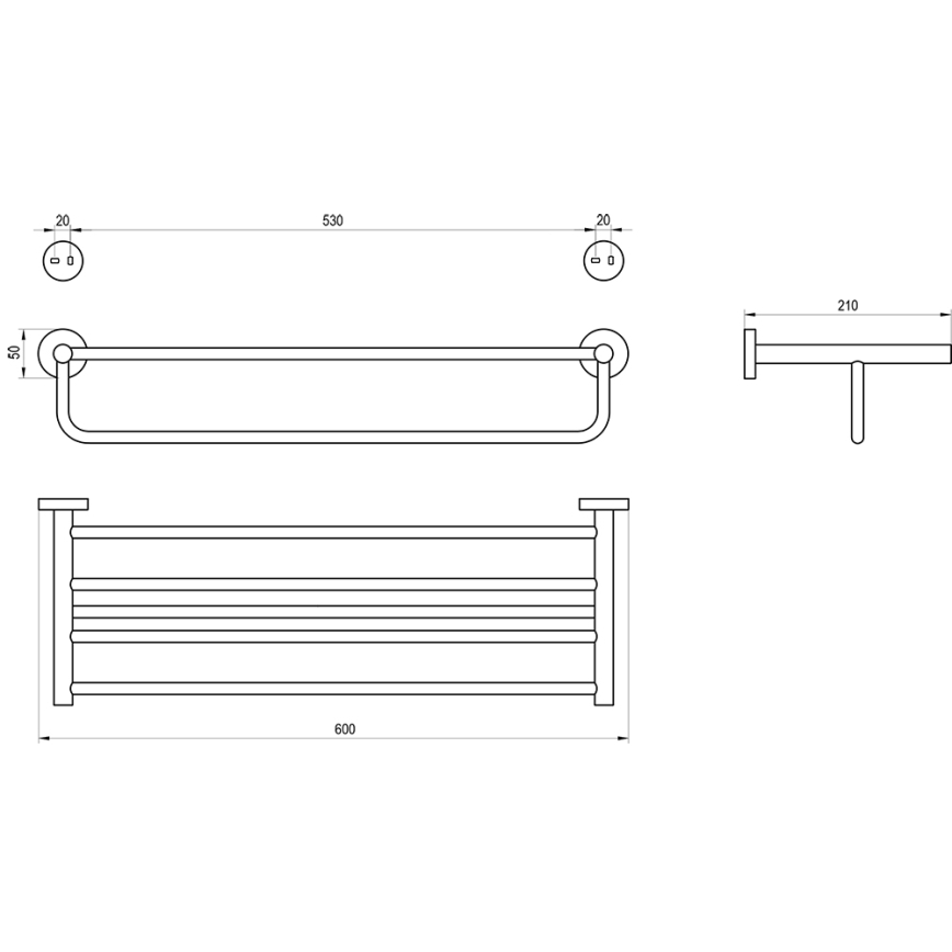 Ravak X07P1331 - KONA 60 cm Wall-Mounted Towel Rail, Brushed Graphite