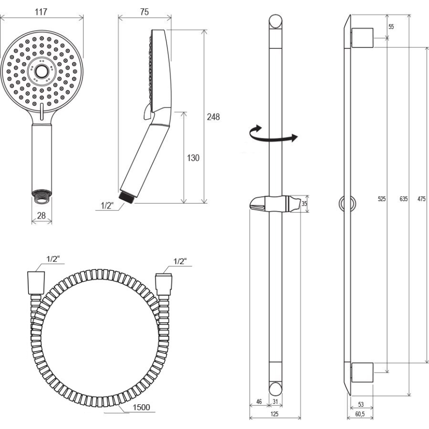 Ravak X07P177 - Polished chrome shower set