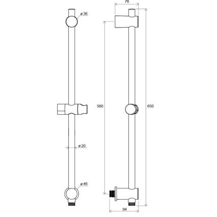 Ravak X07P342 - 65 cm shower rail with wall outlet, polished chrome