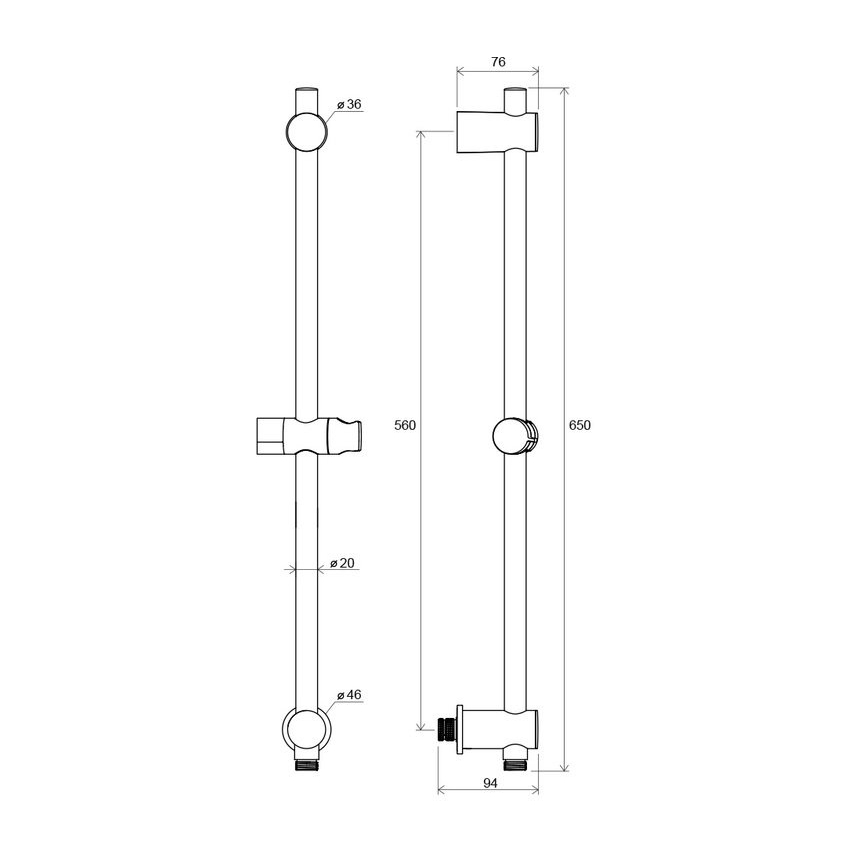 Ravak X07P342 - 65 cm shower rail with wall outlet, polished chrome
