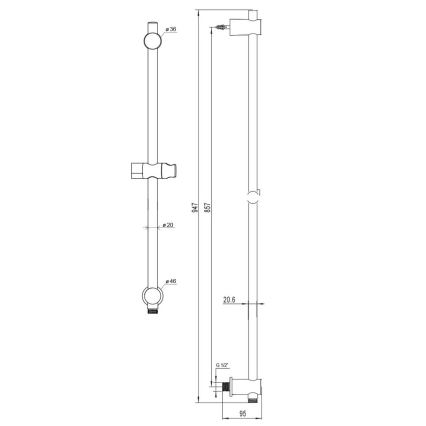 Ravak X07P366 - Shower rail with wall outlet 94.7 cm, polished chrome