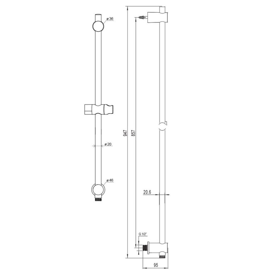 Ravak X07P366 - Shower rail with wall outlet 94.7 cm, polished chrome