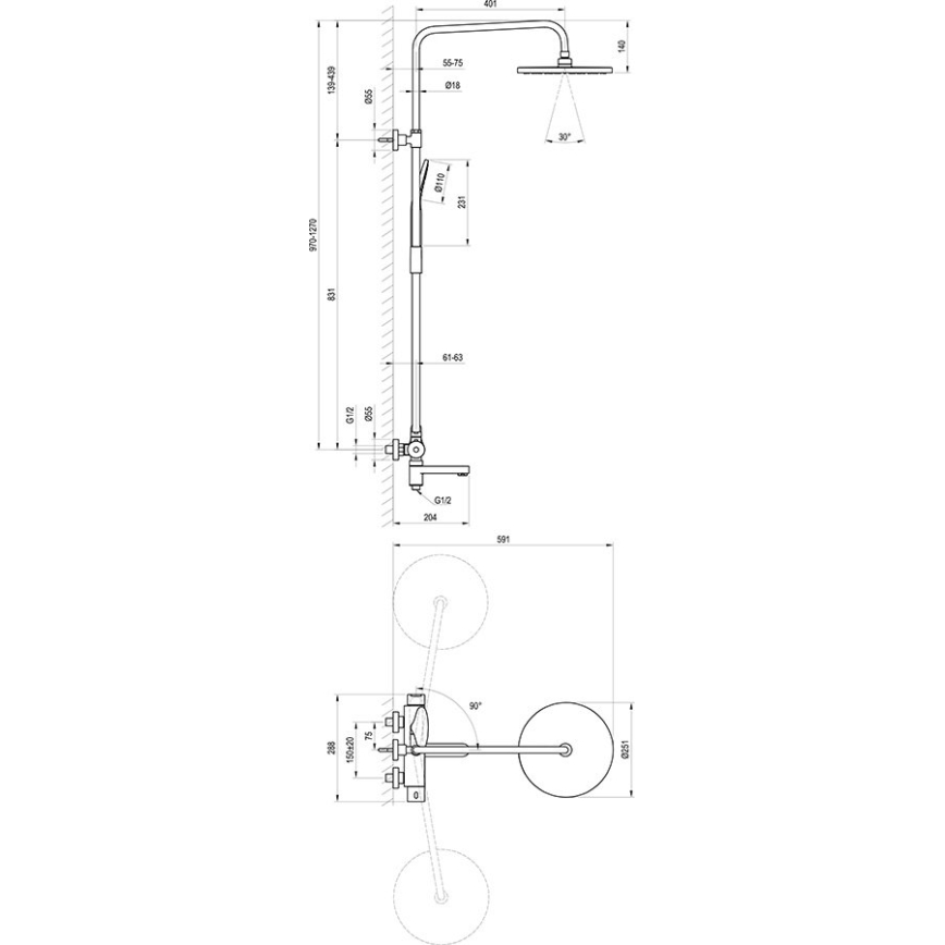 Ravak X07P642 - Shower set with mixer, polished chrome