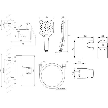 Ravak X07S115 - Shower set with FLAT mixer tap, polished chrome