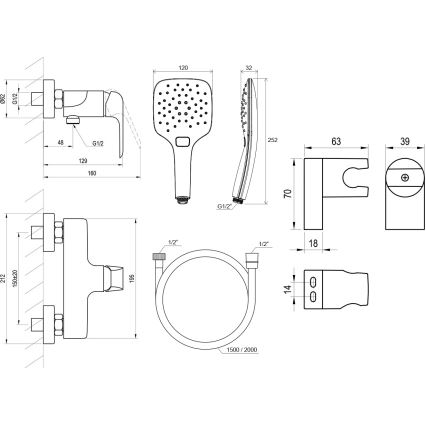 Ravak X07S116 - FLAT Shower Set with Mixer, Matte Black