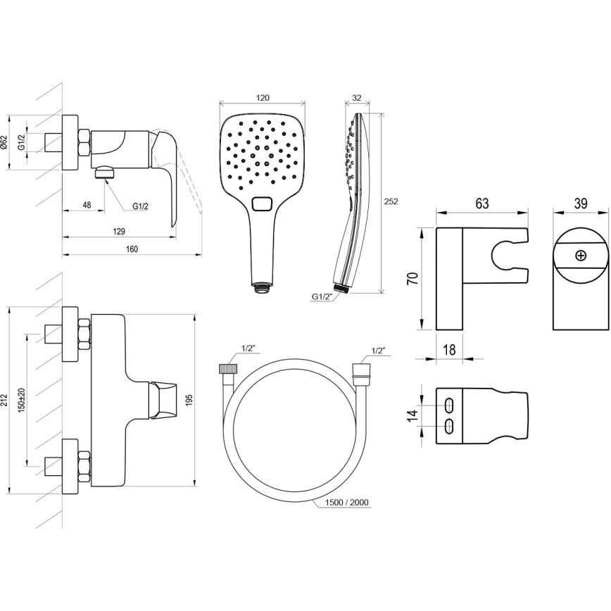 Ravak X07S116 - FLAT Shower Set with Mixer, Matte Black