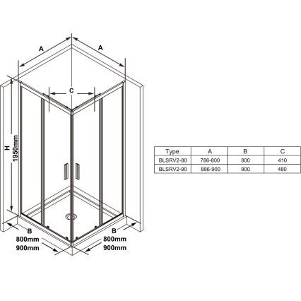 Ravak X1LM70300Z1 - BLIX SLIM 90 x 90 cm four-panel corner shower enclosure, black