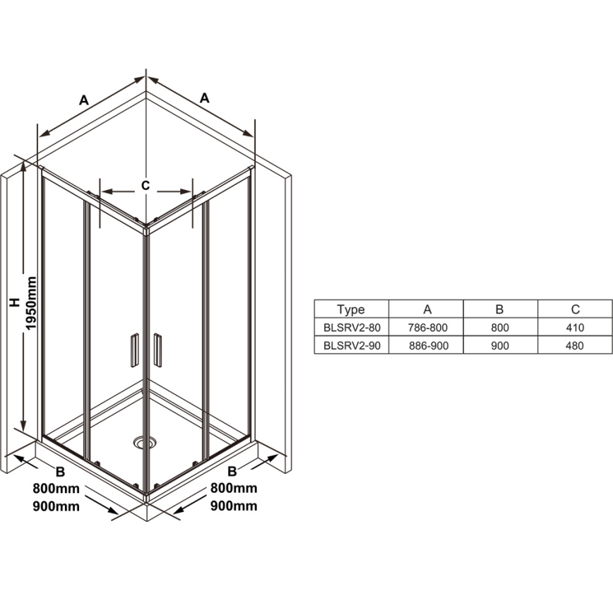 Ravak X1LM70300Z1 - BLIX SLIM 90 x 90 cm four-panel corner shower enclosure, black