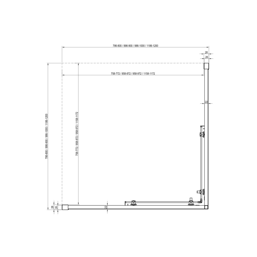 Ravak X1LM70300Z1 - BLIX SLIM 90 x 90 cm four-panel corner shower enclosure, black
