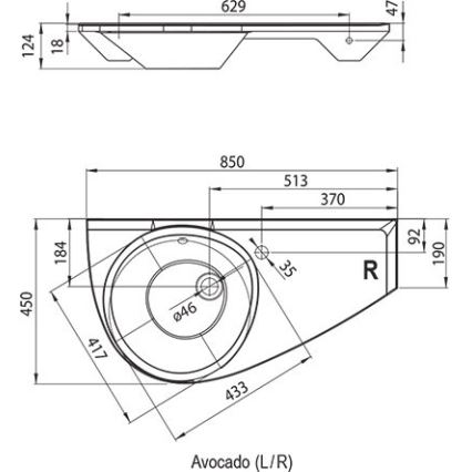 Ravak XJ1L1100000 - AVOCADO wall-hung washbasin 85 x 45 cm cast marble/white