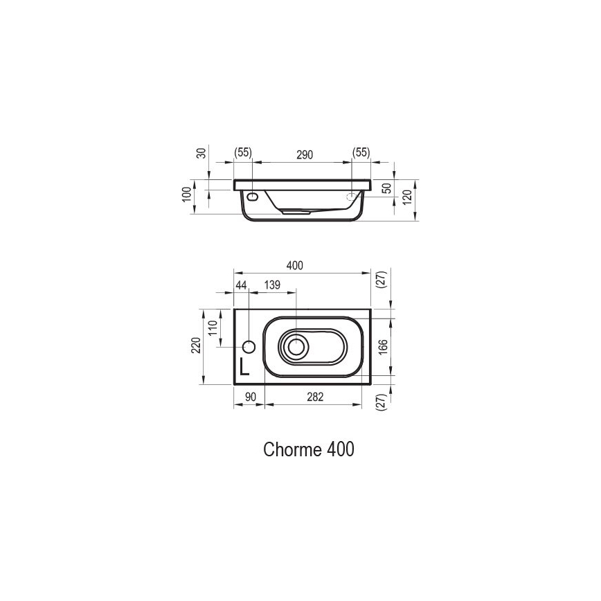 Ravak XJGP1100000 - CHROME wall-hung basin 40x22 cm cast marble/white