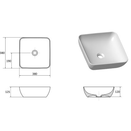 Ravak XJX01138001 - UNI SLIM 38x38 cm Countertop Basin, Ceramic/White