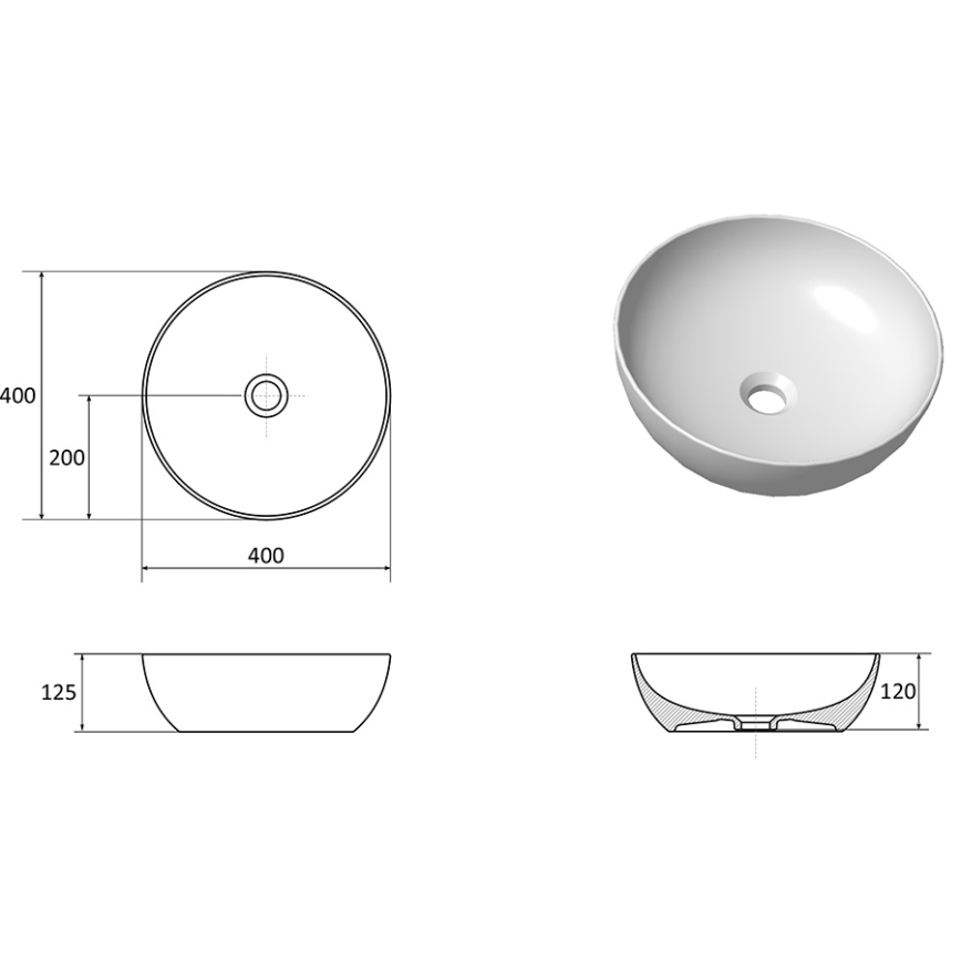 Ravak XJX01140003 - UNI SLIM countertop basin Ø 40 cm ceramic/white
