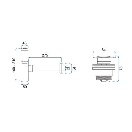 REA-A5693 - Washbasin trap with CLICK-CLACK waste, Ø 6.4 cm, polished chrome