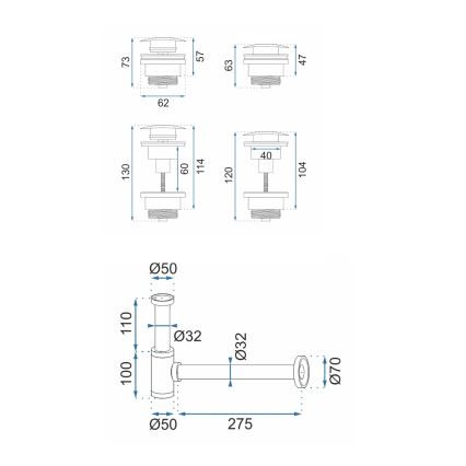 REA-A8541 - Washbasin trap with CLICK-CLACK pop-up waste, Ø 6.4 cm, rose gold