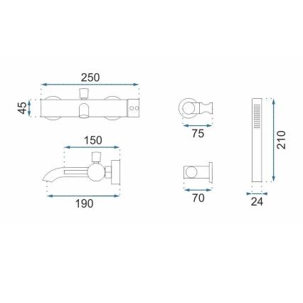 REA-B1115 - LUNGO Bathtub Set, Brushed Copper
