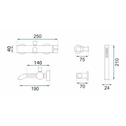 REA-B2352 - LUNGO Bathtub Set, Titanium