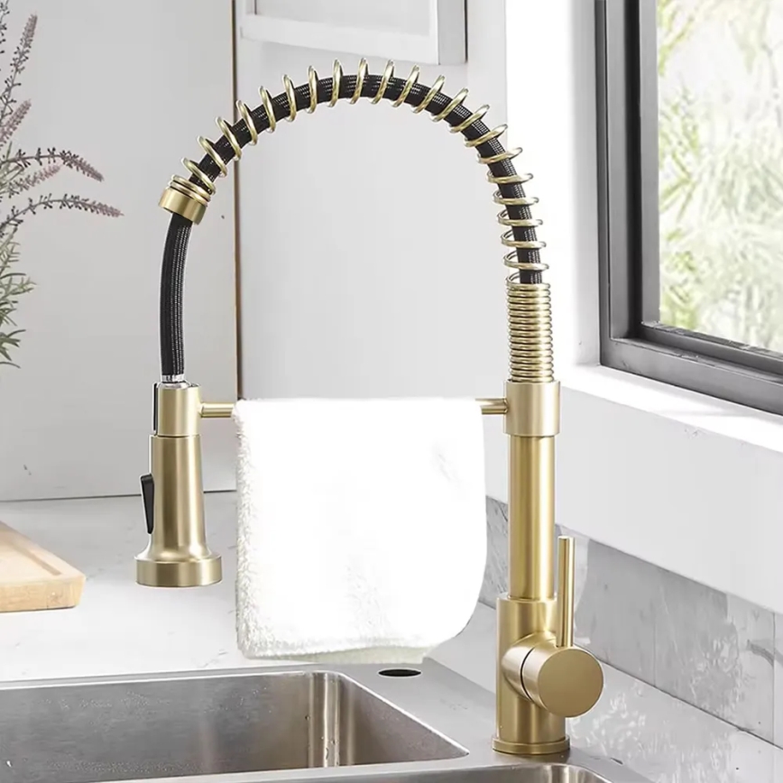 REA-B4821 - COLIN 42.5 cm Brushed Gold Kitchen Faucet with Pull-Out Spray