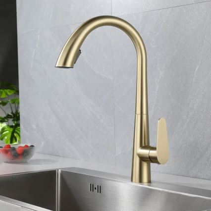 REA-B5312 - ROSS 43 cm Pull-Out Spray Kitchen Faucet, Brushed Gold