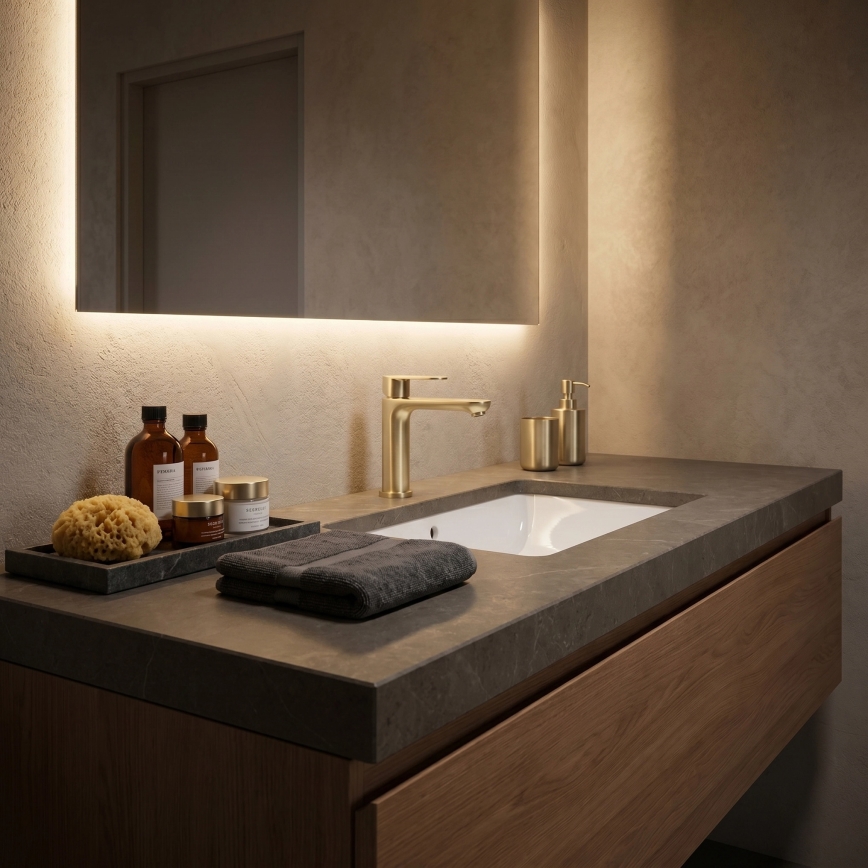 REA-B6697 - LOGAN 18.5 cm Brushed Gold Basin Mixer