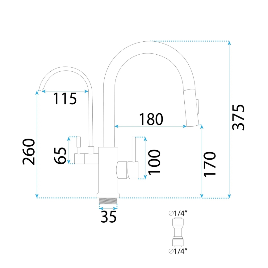 REA-B7436 - 37.5 cm Copper Sink Faucet with Pull-Out Sprayer and ECO FRESH Filtration