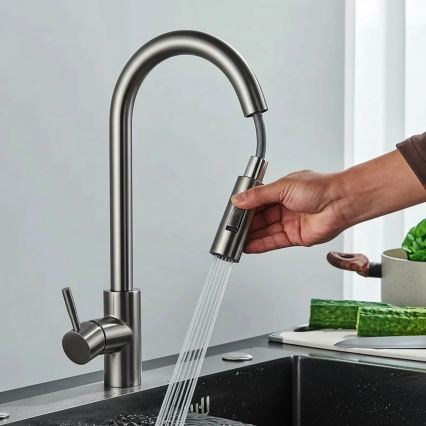 REA-B7437 - FRESH 45 cm Pull-Out Kitchen Faucet with Spray, Titanium