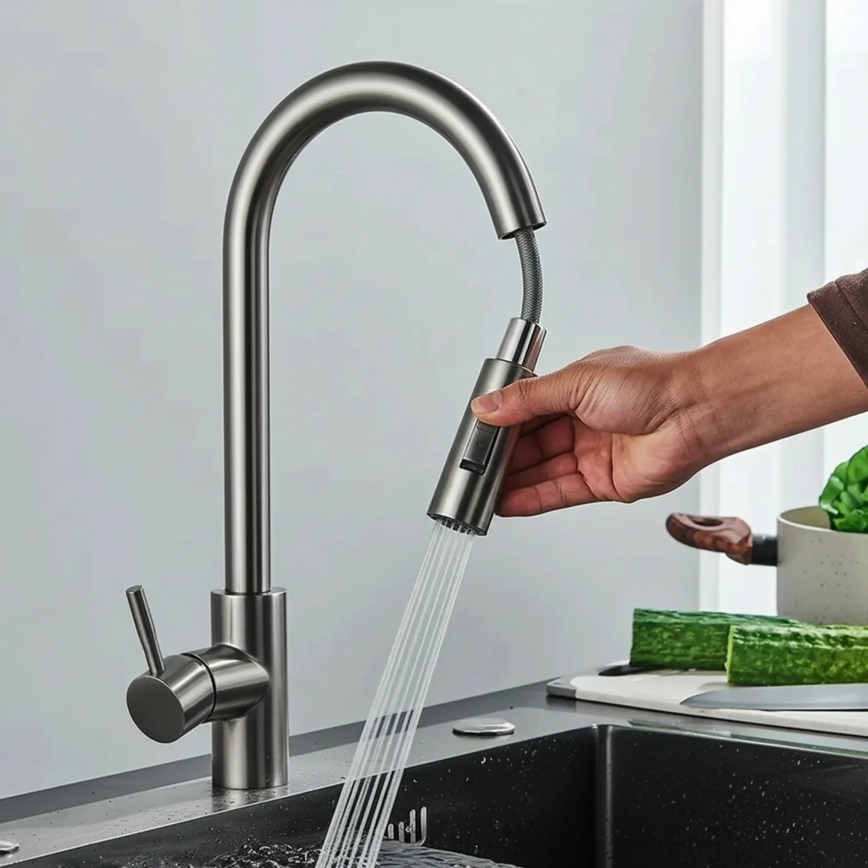 REA-B7437 - FRESH 45 cm Pull-Out Kitchen Faucet with Spray, Titanium