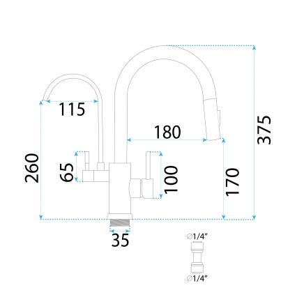 REA-B7564 - 37.5 cm nickel sink faucet with pull-out sprayer and ECO FRESH filtration
