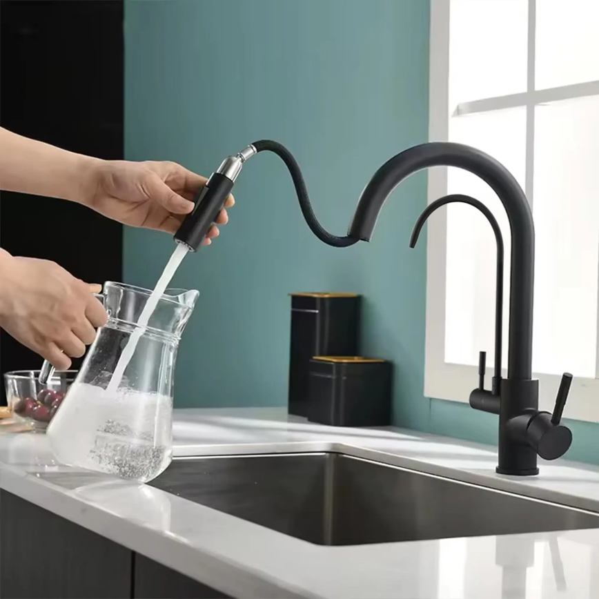 REA-B7564 - Kitchen faucet with pull-out spray and ECO FRESH filtration, 37.5 cm, matte black