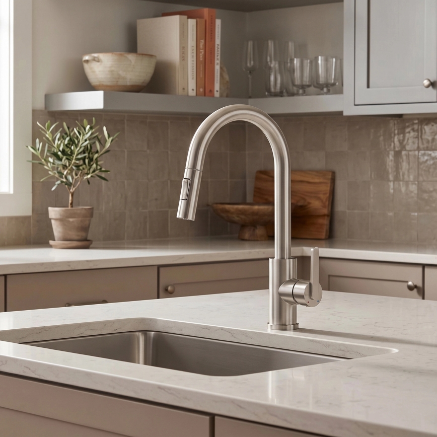 REA-B7573 - ONTARIO 38 cm Nickel Pull-Out Spray Kitchen Faucet