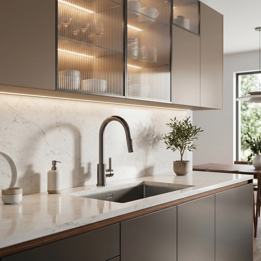 REA-B7574 - ONTARIO 38 cm Kitchen Faucet with Pull-Out Sprayer, Titanium