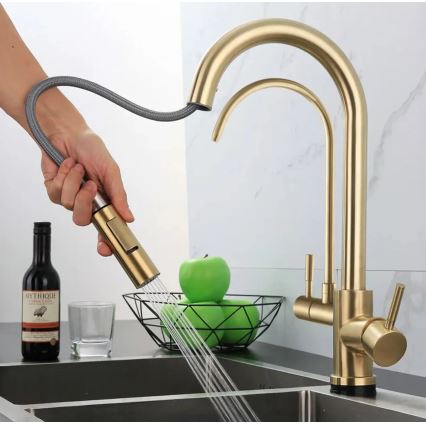 REA-B7596 - Kitchen sink faucet with pull-out sprayer and ECO FRESH filtration 37.5 cm brushed gold